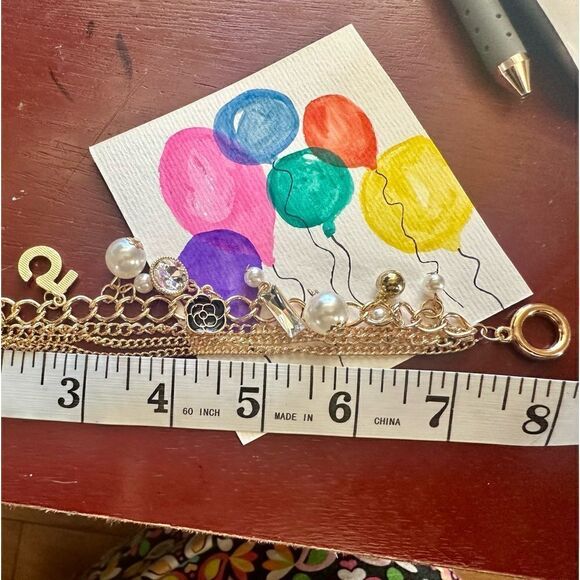 8” Golden Charm Pearls Bracelet Jingly Beaded Bracelet - Picture 3 of 5